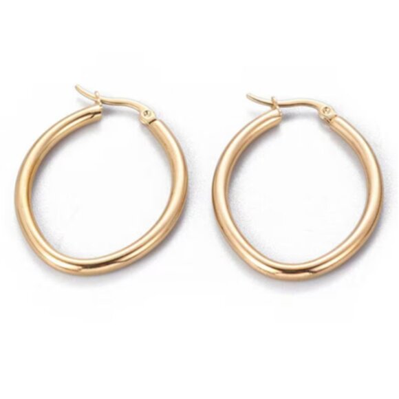 1 1/2 Inch 38mm Hoop Gold Pierced Post Earrings 3mm Wide Band - Picture 3 of 5